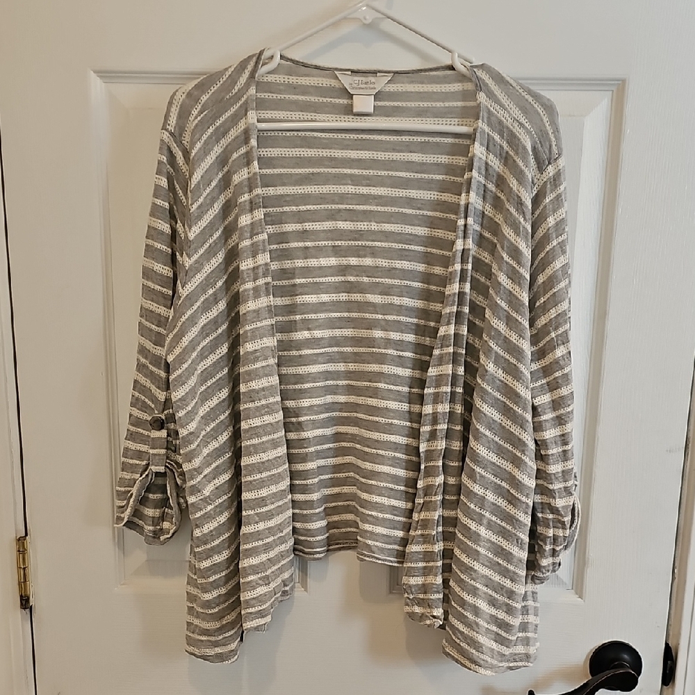 CJ Banks Gray and White Knit Top